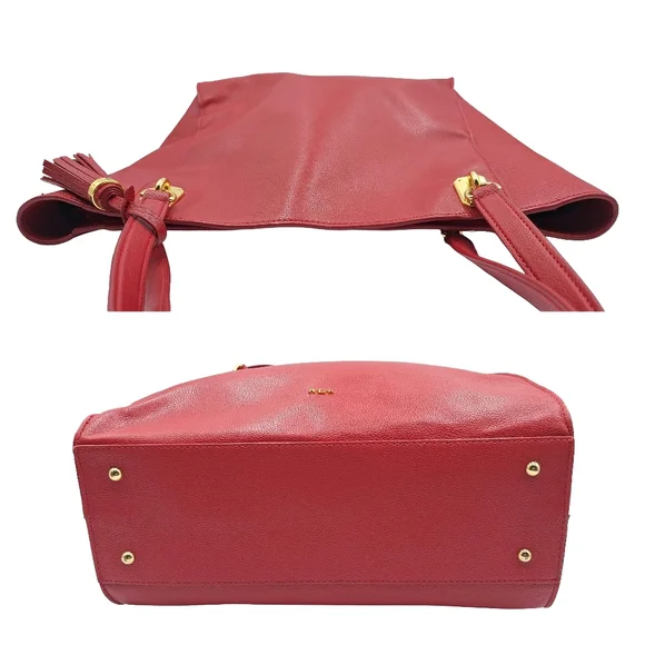 Ralph Lauren Large Red Saffiano Leather Tassel Tote - Picture 8 of 14